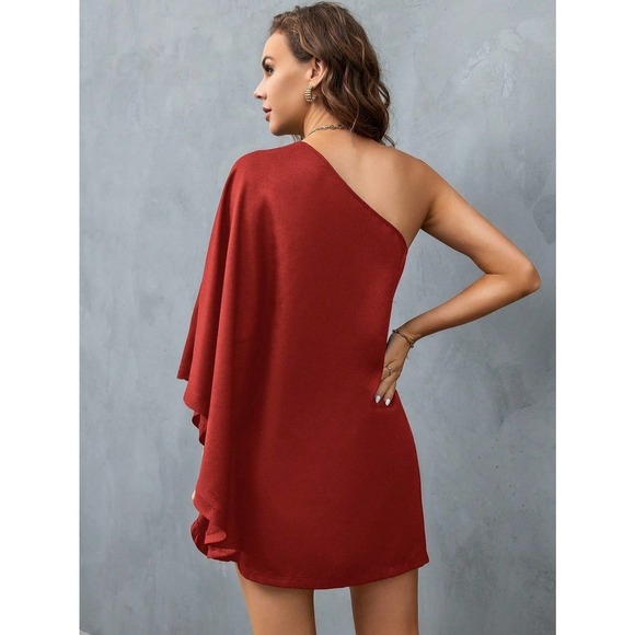 One Shoulder Batwing Sleeve mini Dress black - Picture 3 of 8